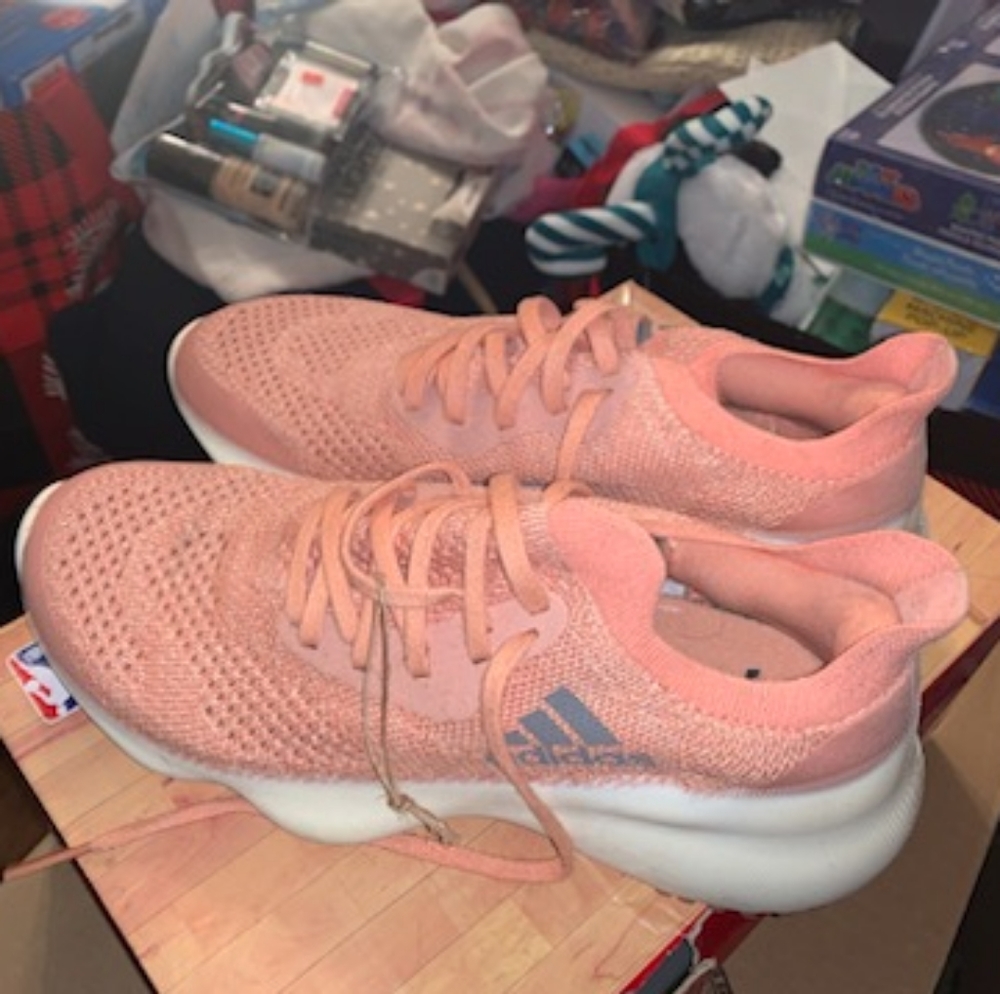 Adidas shoes size 7 pink gray and white